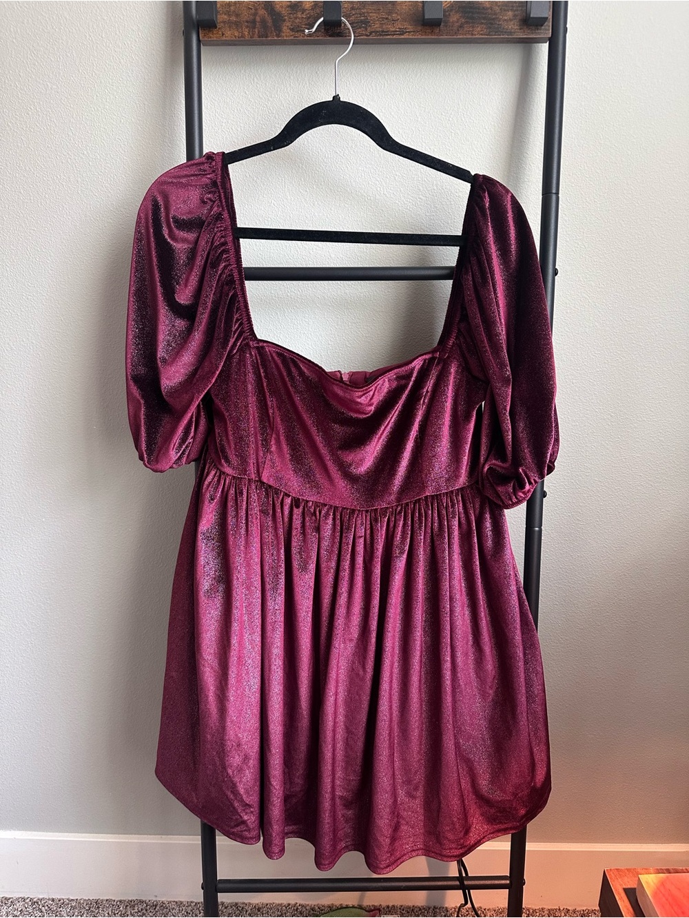 dELiA*s Wine Puff Sleeve Velvet Dress